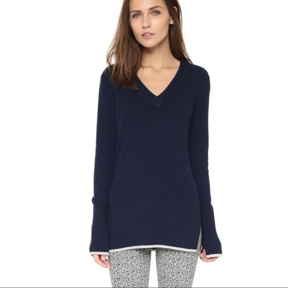 Rag & Bone 100% Cashmere Flavia V-Neck Split-Hem Sweater - Cream XS - Picture 3 of 6